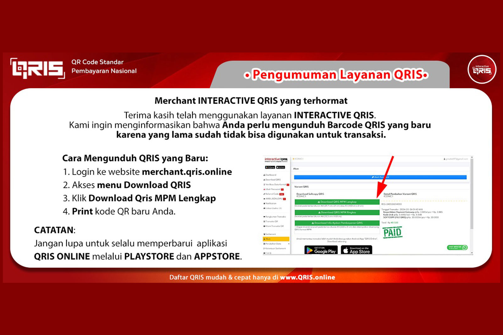 Pengumuman Layanan QRIS, QRIS, Daftar QRIS